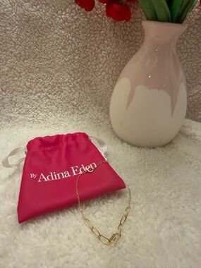Adina Eden Women's Paperclip Bracelet with Pink Pouch